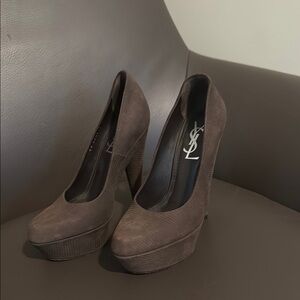 Yves Saint Laurent Brown Suede Platform Heels